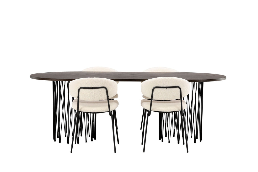 Venture Home Stone oval Dining Table - Black / Mocca Veneer +Chico Dining Chair - Black / White Boucle _4