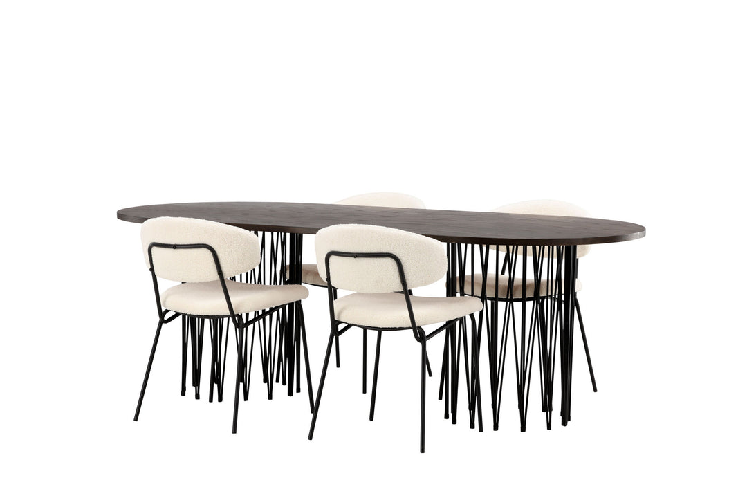 Venture Home Stone oval Dining Table - Black / Mocca Veneer +Chico Dining Chair - Black / White Boucle _4