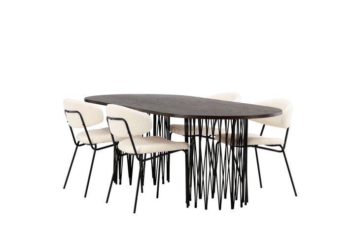 Venture Home Stone oval Dining Table - Black / Mocca Veneer +Chico Dining Chair - Black / White Boucle _4