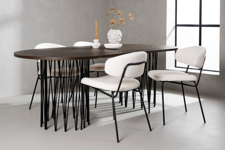 Venture Home Stone oval Dining Table - Black / Mocca Veneer +Chico Dining Chair - Black / White Boucle _4