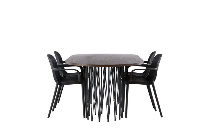 Venture Home Stone oval Dining Table - Black / Mocca Veneer +Baltimore Dining Chair - Black / Black Plastic _4
