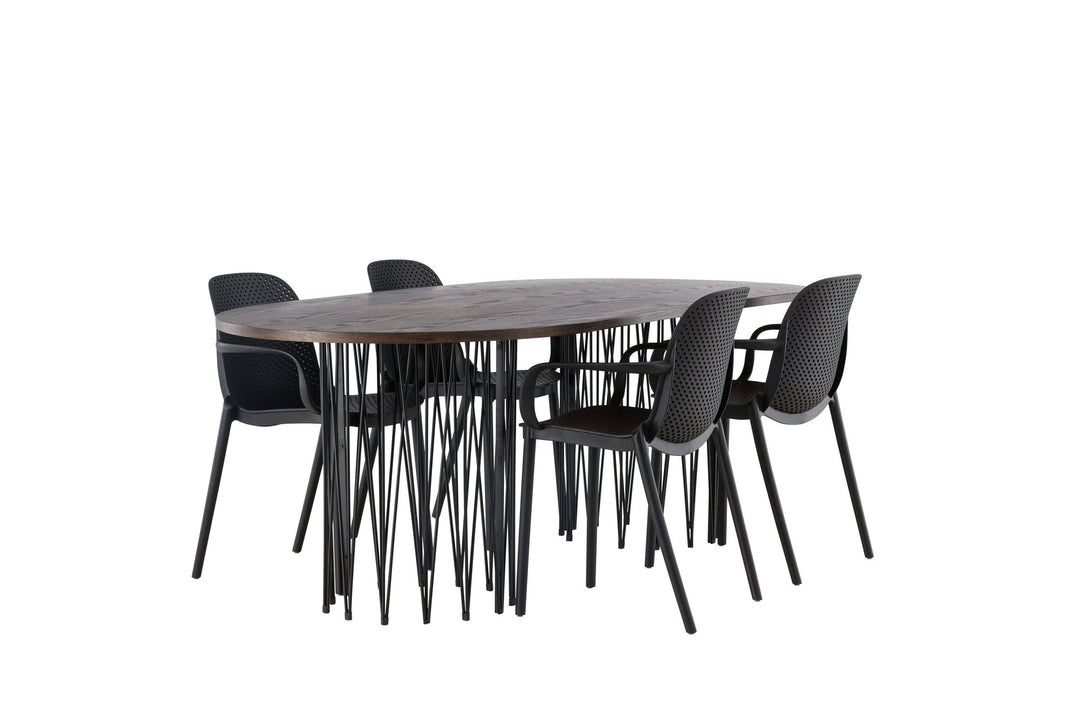 Venture Home Stone oval Dining Table - Black / Mocca Veneer +Baltimore Dining Chair - Black / Black Plastic _4
