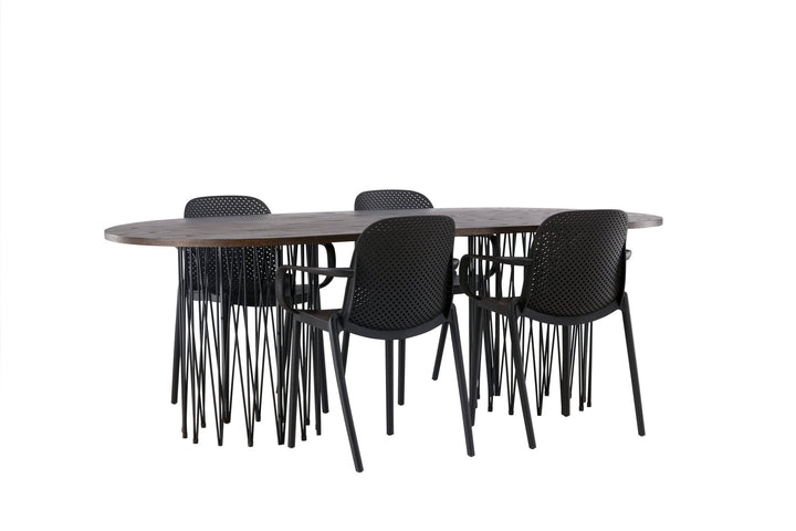 Venture Home Stone oval Dining Table - Black / Mocca Veneer +Baltimore Dining Chair - Black / Black Plastic _4