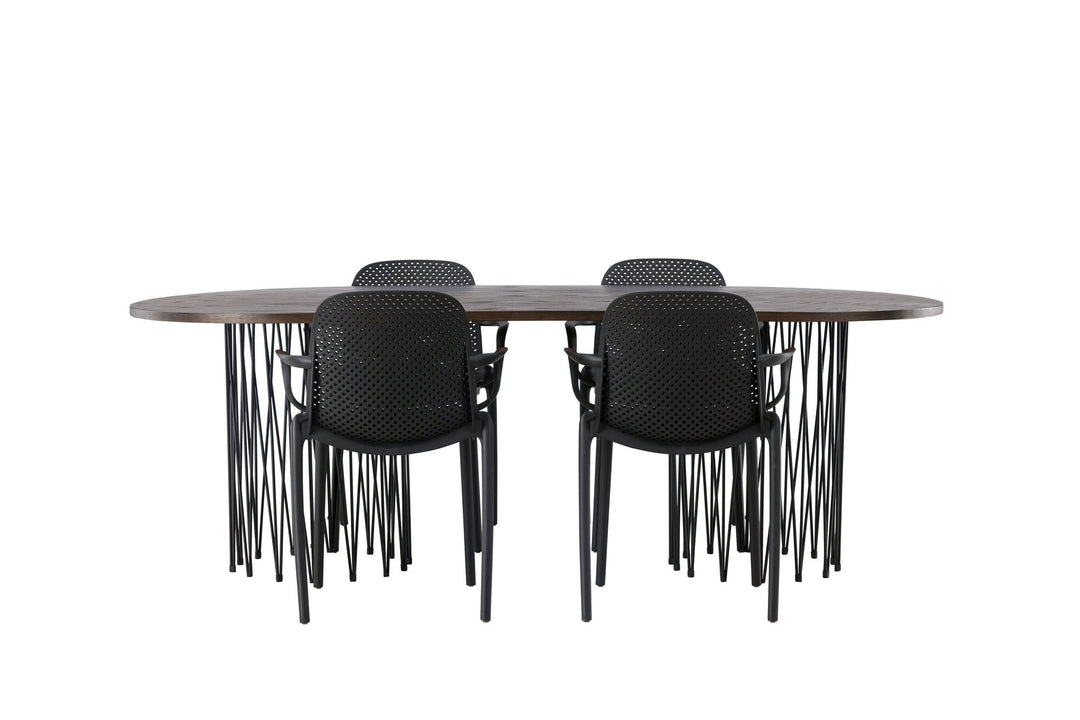 Venture Home Stone oval Dining Table - Black / Mocca Veneer +Baltimore Dining Chair - Black / Black Plastic _4