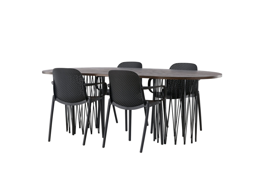 Venture Home Stone oval Dining Table - Black / Mocca Veneer +Baltimore Dining Chair - Black / Black Plastic _4