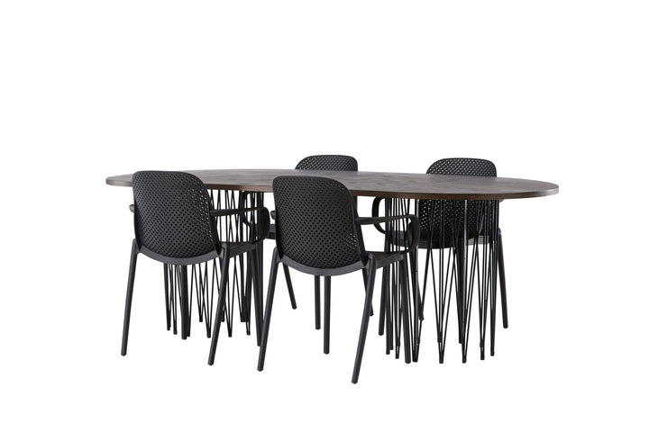 Venture Home Stone oval Dining Table - Black / Mocca Veneer +Baltimore Dining Chair - Black / Black Plastic _4
