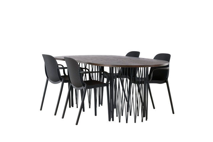 Venture Home Stone oval Dining Table - Black / Mocca Veneer +Baltimore Dining Chair - Black / Black Plastic _4
