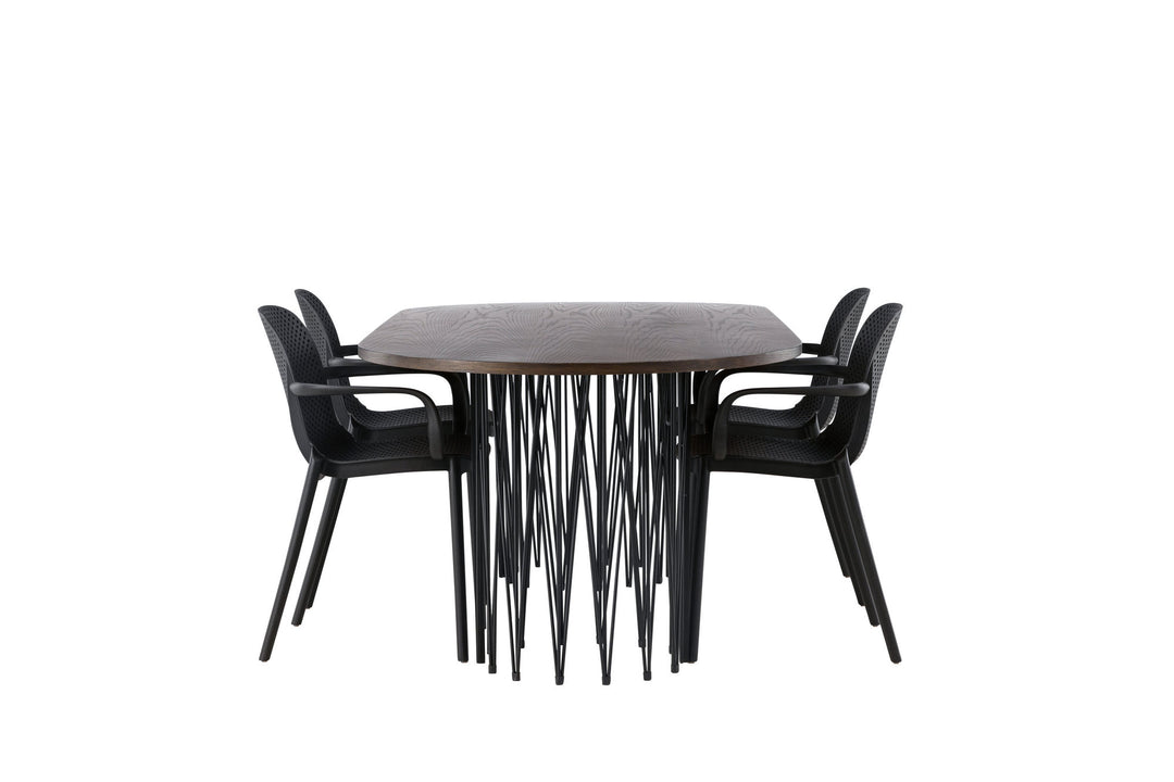 Venture Home Stone oval Dining Table - Black / Mocca Veneer +Baltimore Dining Chair - Black / Black Plastic _4
