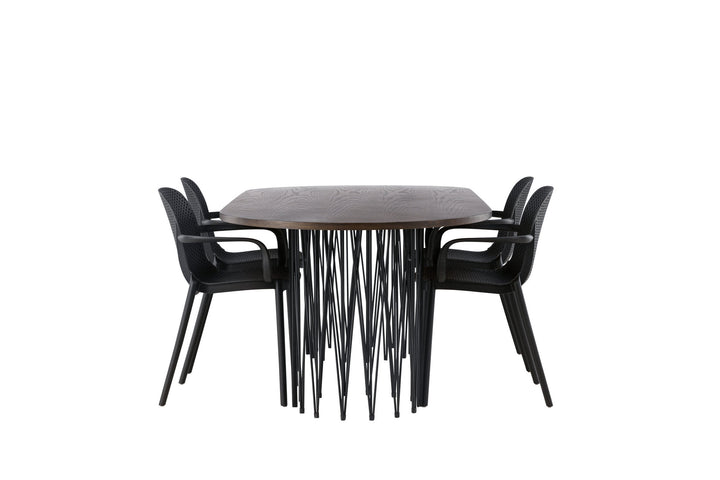 Venture Home Stone oval Dining Table - Black / Mocca Veneer +Baltimore Dining Chair - Black / Black Plastic _4