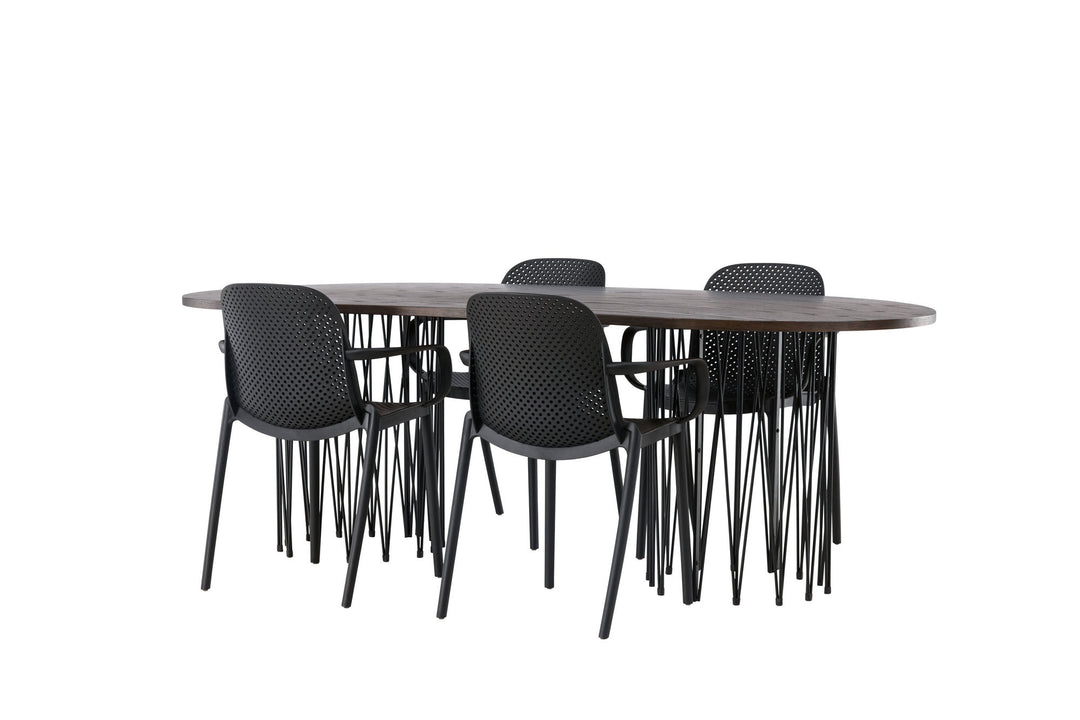 Venture Home Stone oval Dining Table - Black / Mocca Veneer +Baltimore Dining Chair - Black / Black Plastic _4