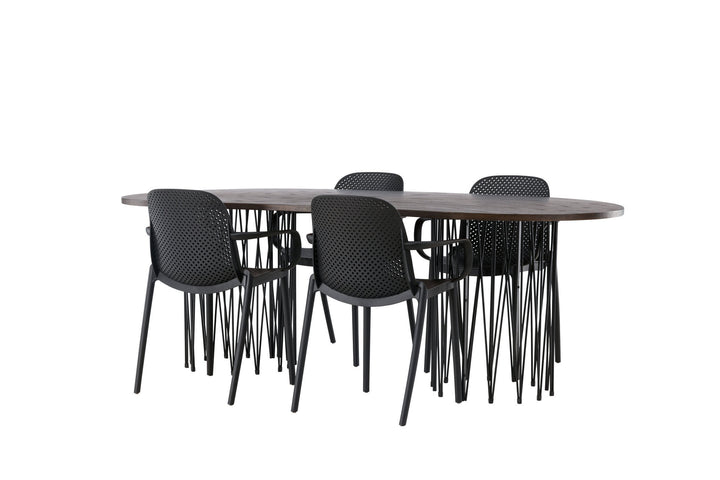Venture Home Stone oval Dining Table - Black / Mocca Veneer +Baltimore Dining Chair - Black / Black Plastic _4