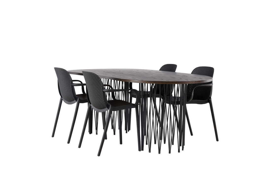 Venture Home Stone oval Dining Table - Black / Mocca Veneer +Baltimore Dining Chair - Black / Black Plastic _4