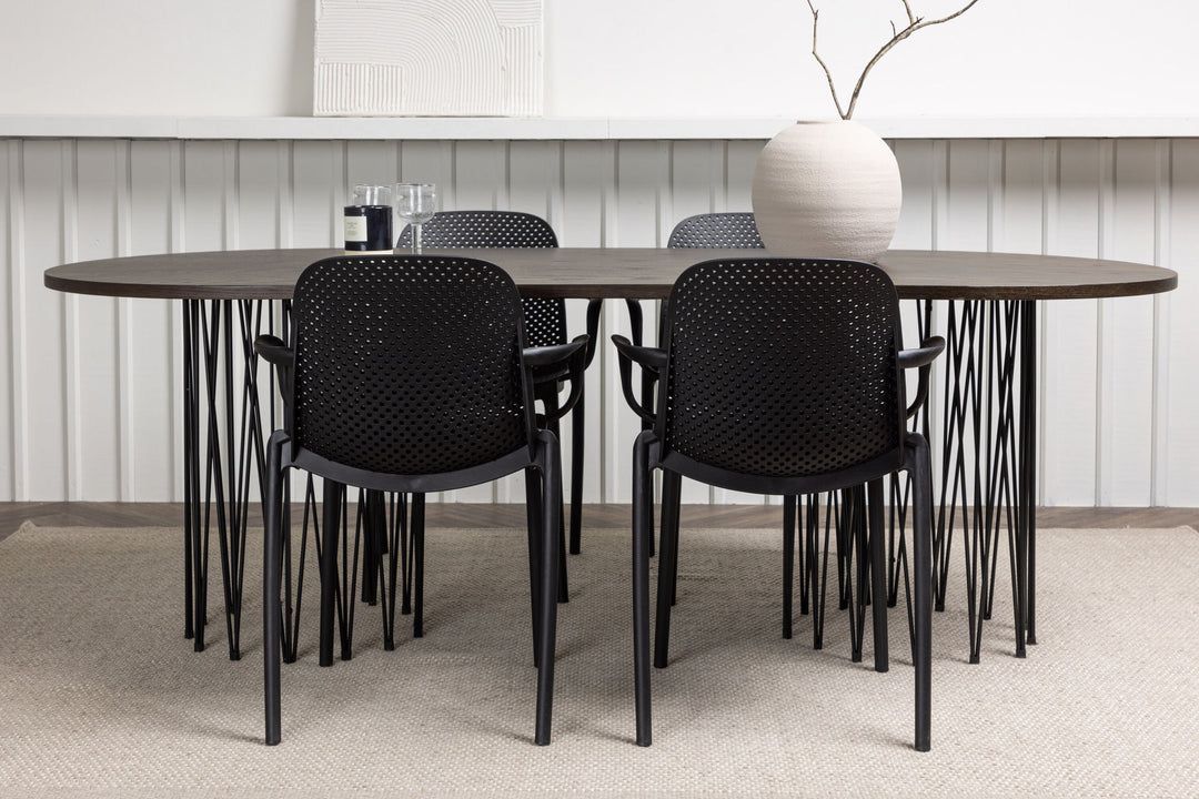 Venture Home Stone oval Dining Table - Black / Mocca Veneer +Baltimore Dining Chair - Black / Black Plastic _4