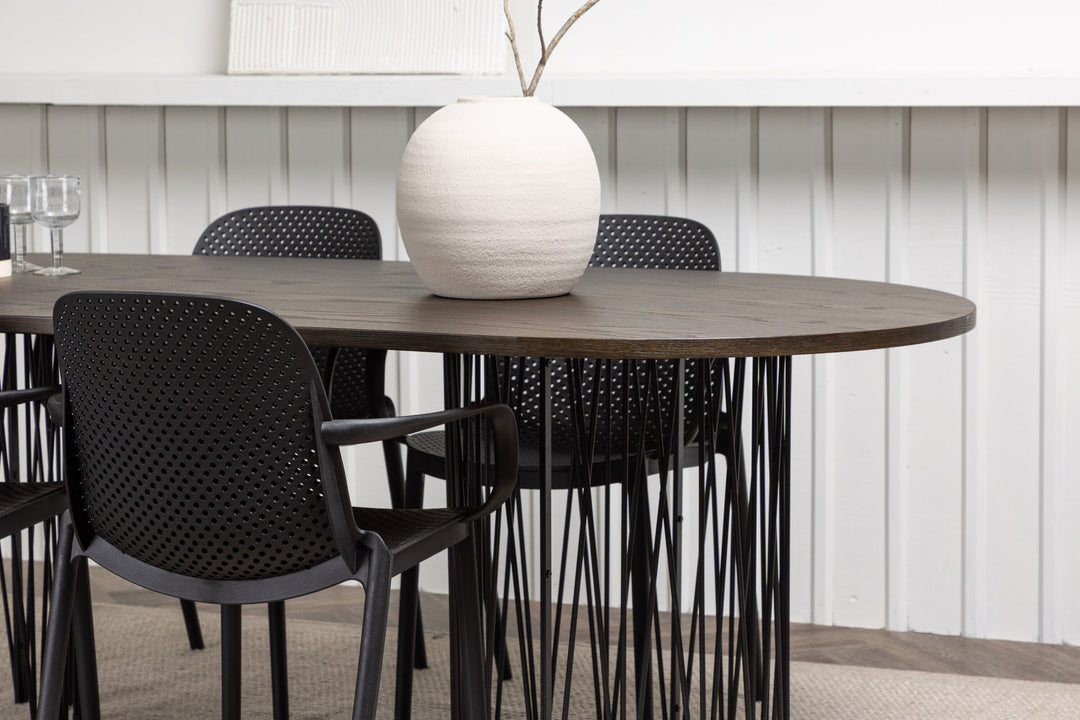 Venture Home Stone oval Dining Table - Black / Mocca Veneer +Baltimore Dining Chair - Black / Black Plastic _4