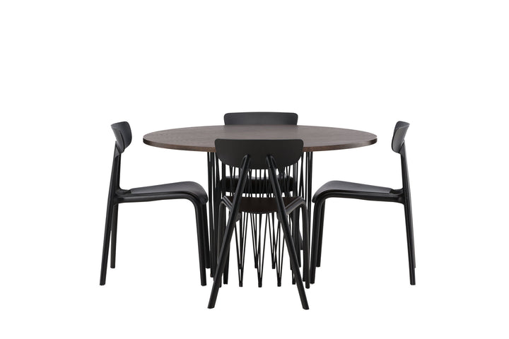 Venture Home Stone round Dining Table - Black / Mocca Veneer +Ursholmen Dining Chair - Black Polypropylene _4