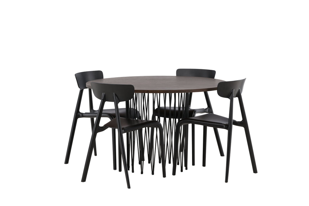 Venture Home Stone round Dining Table - Black / Mocca Veneer +Ursholmen Dining Chair - Black Polypropylene _4