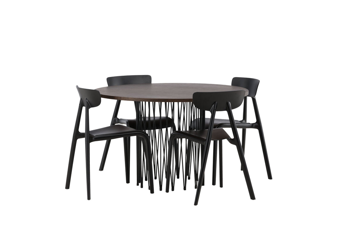 Venture Home Stone round Dining Table - Black / Mocca Veneer +Ursholmen Dining Chair - Black Polypropylene _4
