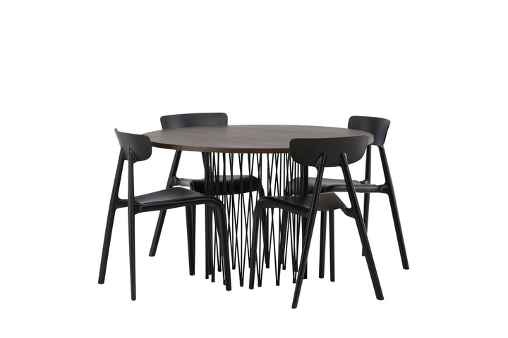 Venture Home Stone round Dining Table - Black / Mocca Veneer +Ursholmen Dining Chair - Black Polypropylene _4