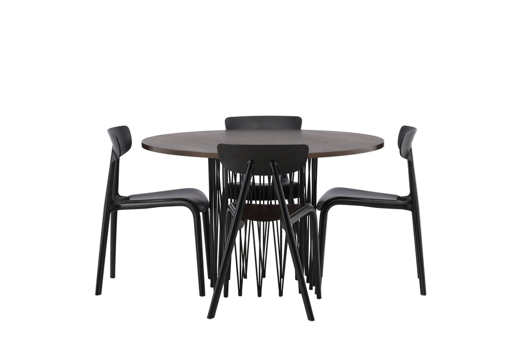 Venture Home Stone round Dining Table - Black / Mocca Veneer +Ursholmen Dining Chair - Black Polypropylene _4