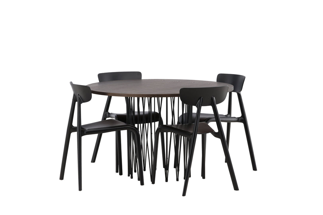 Venture Home Stone round Dining Table - Black / Mocca Veneer +Ursholmen Dining Chair - Black Polypropylene _4