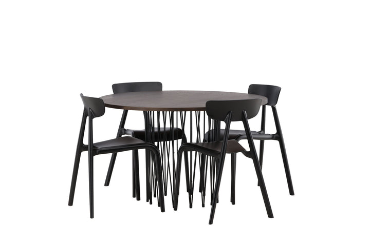 Venture Home Stone round Dining Table - Black / Mocca Veneer +Ursholmen Dining Chair - Black Polypropylene _4