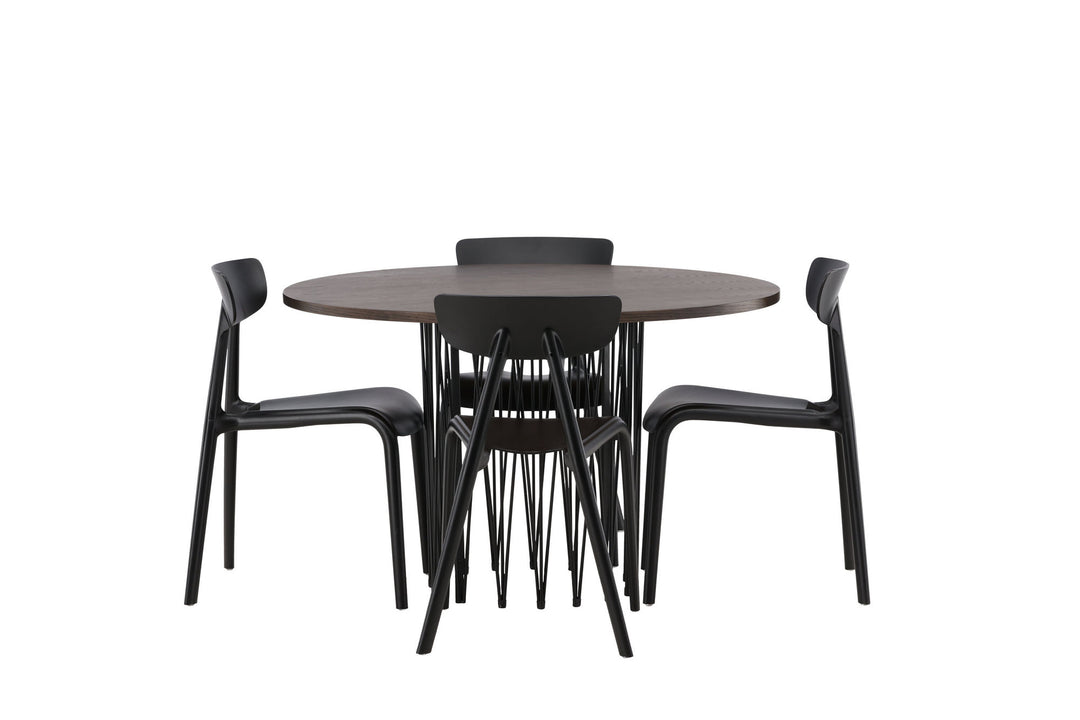 Venture Home Stone round Dining Table - Black / Mocca Veneer +Ursholmen Dining Chair - Black Polypropylene _4