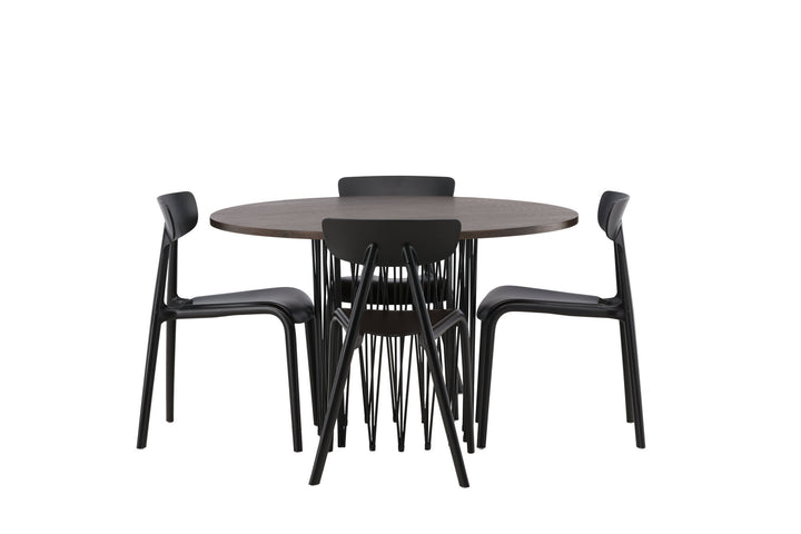 Venture Home Stone round Dining Table - Black / Mocca Veneer +Ursholmen Dining Chair - Black Polypropylene _4