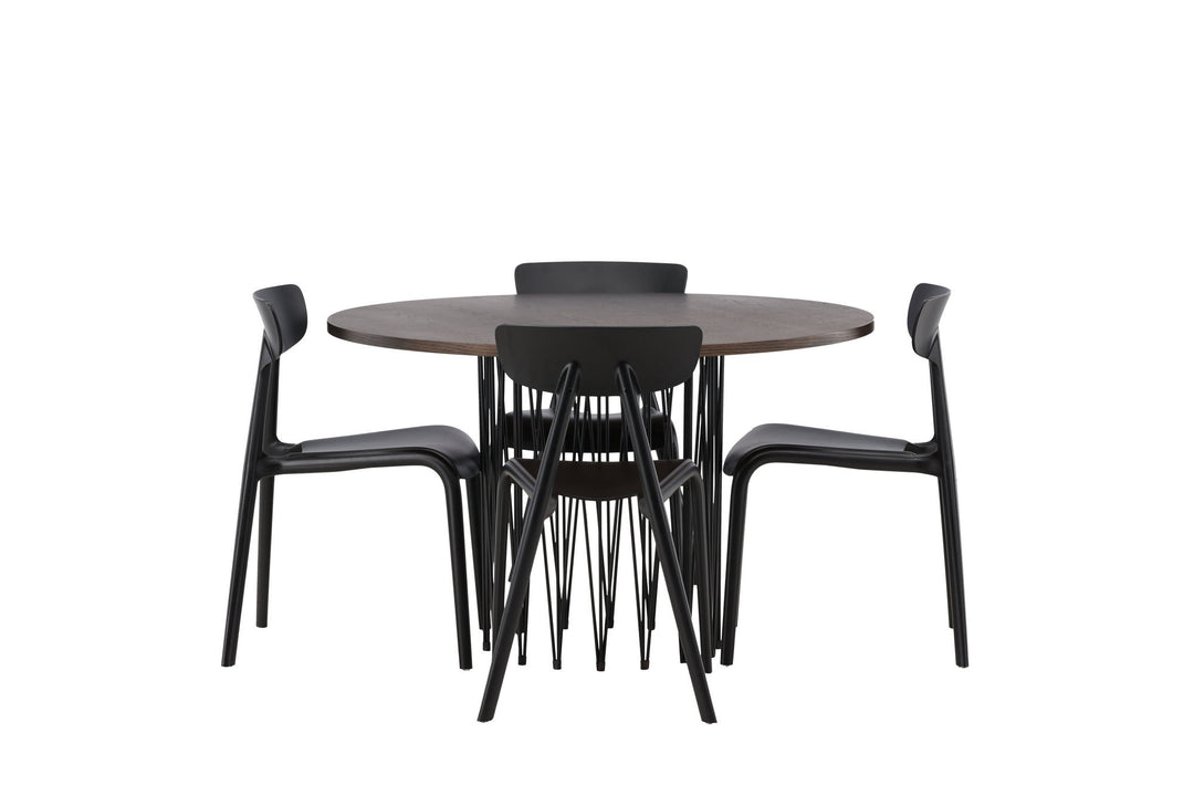 Venture Home Stone round Dining Table - Black / Mocca Veneer +Ursholmen Dining Chair - Black Polypropylene _4