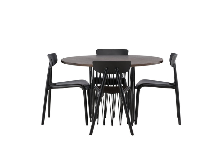 Venture Home Stone round Dining Table - Black / Mocca Veneer +Ursholmen Dining Chair - Black Polypropylene _4