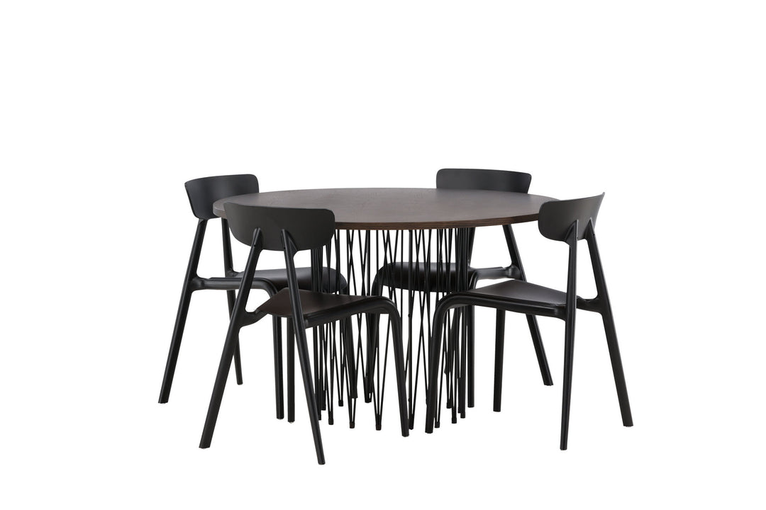 Venture Home Stone round Dining Table - Black / Mocca Veneer +Ursholmen Dining Chair - Black Polypropylene _4