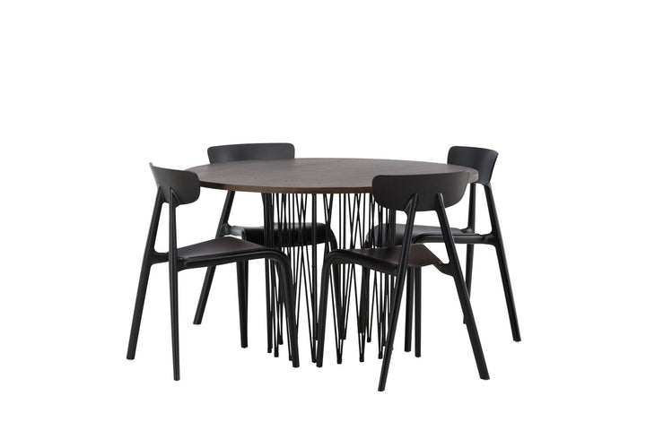 Venture Home Stone round Dining Table - Black / Mocca Veneer +Ursholmen Dining Chair - Black Polypropylene _4