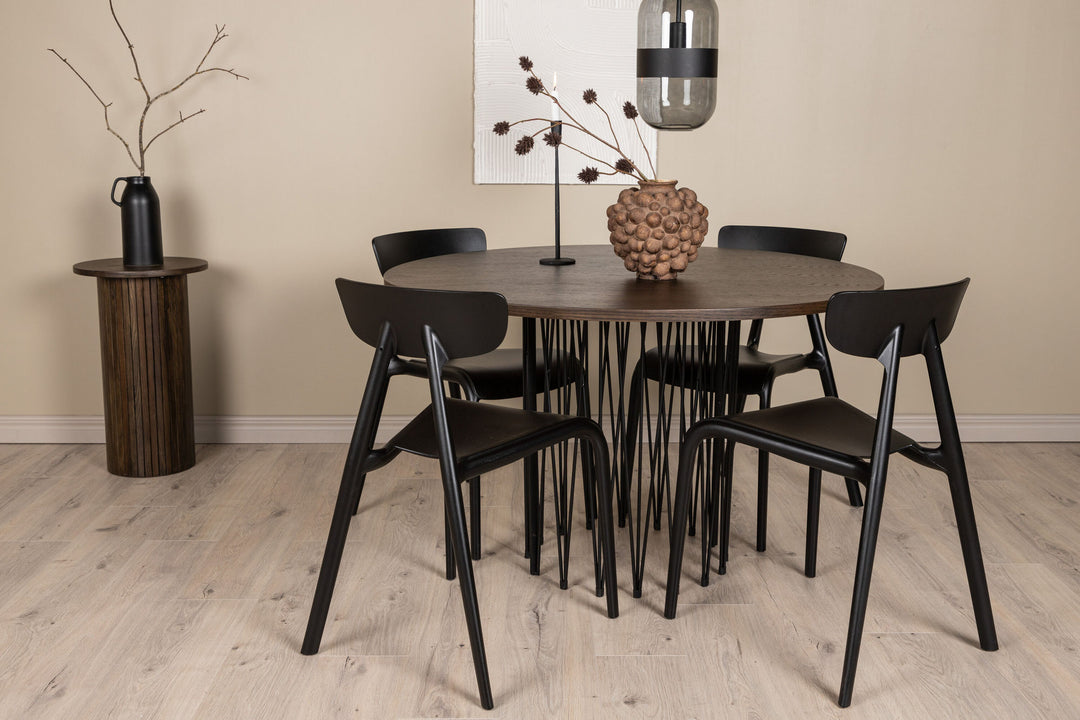 Venture Home Stone round Dining Table - Black / Mocca Veneer +Ursholmen Dining Chair - Black Polypropylene _4