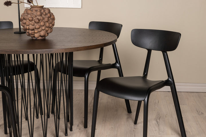 Venture Home Stone round Dining Table - Black / Mocca Veneer +Ursholmen Dining Chair - Black Polypropylene _4