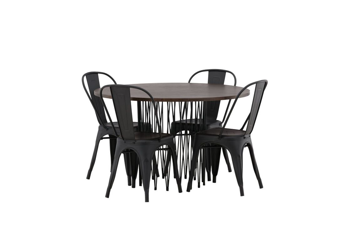 Venture Home Stone round Dining Table - Black / Mocca Veneer +Tempe Dining Chair - Matte black / Metal _4