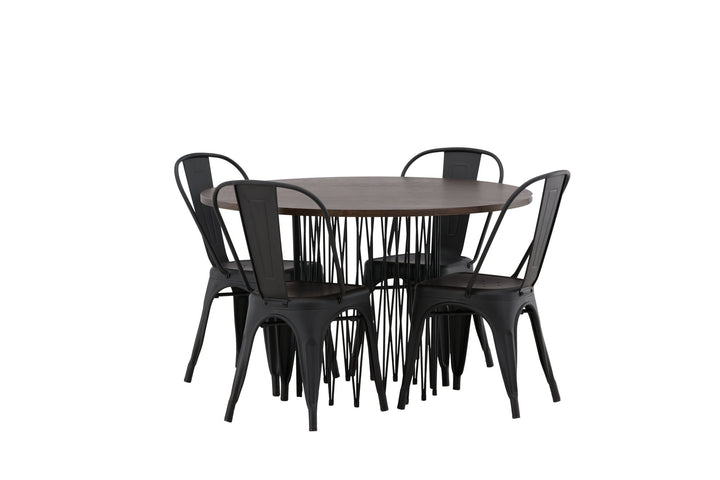 Venture Home Stone round Dining Table - Black / Mocca Veneer +Tempe Dining Chair - Matte black / Metal _4