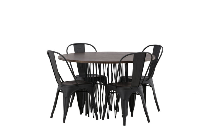 Venture Home Stone round Dining Table - Black / Mocca Veneer +Tempe Dining Chair - Matte black / Metal _4