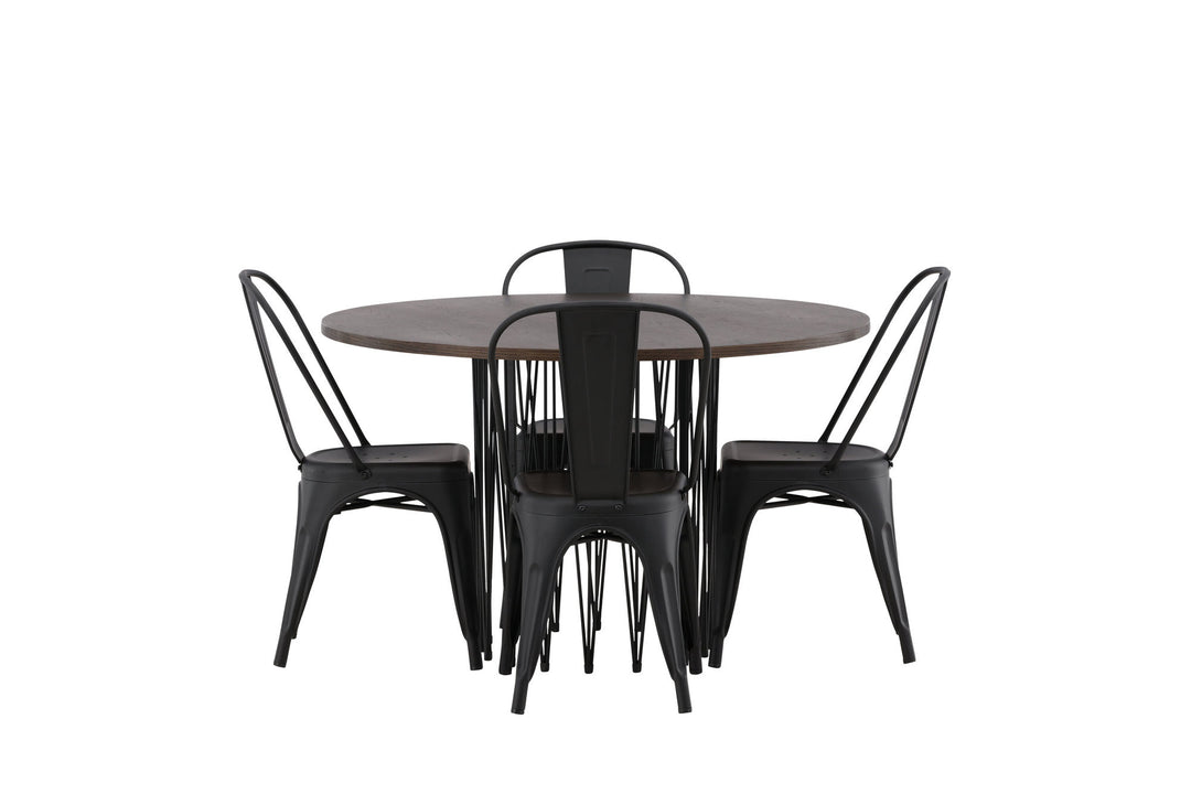 Venture Home Stone round Dining Table - Black / Mocca Veneer +Tempe Dining Chair - Matte black / Metal _4