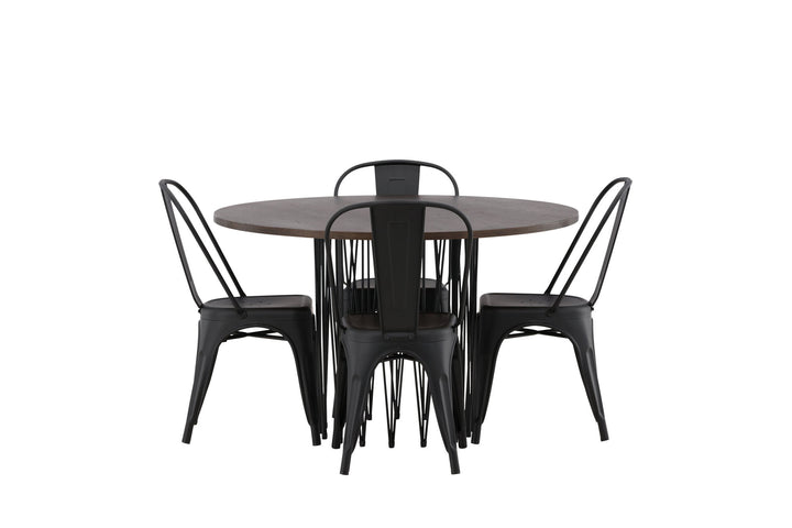 Venture Home Stone round Dining Table - Black / Mocca Veneer +Tempe Dining Chair - Matte black / Metal _4