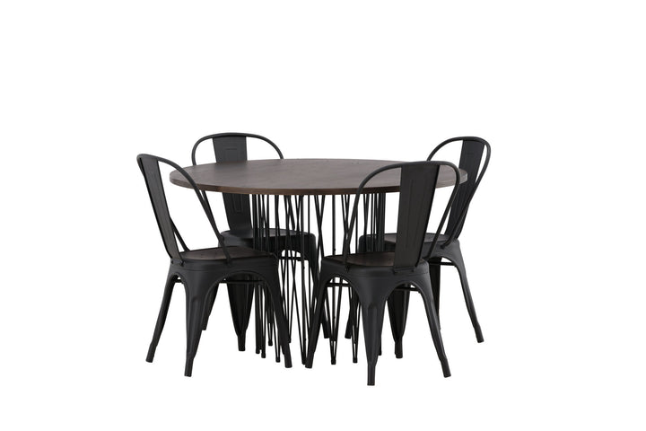 Venture Home Stone round Dining Table - Black / Mocca Veneer +Tempe Dining Chair - Matte black / Metal _4
