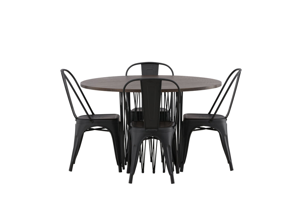Venture Home Stone round Dining Table - Black / Mocca Veneer +Tempe Dining Chair - Matte black / Metal _4