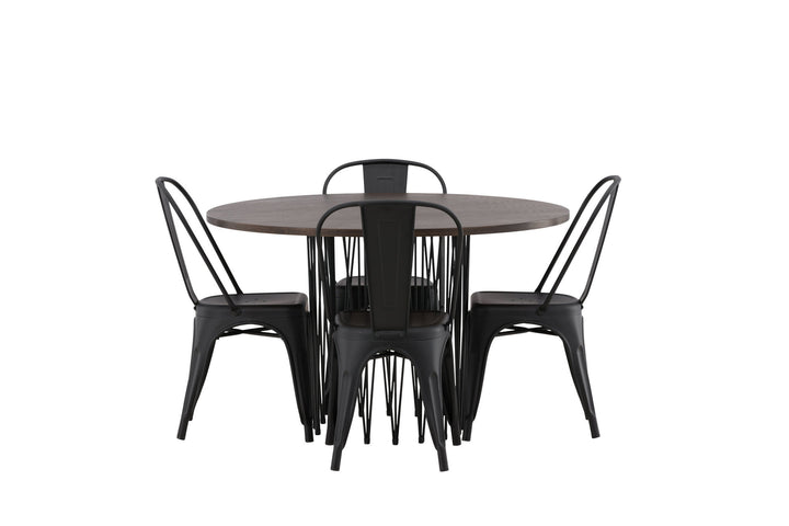 Venture Home Stone round Dining Table - Black / Mocca Veneer +Tempe Dining Chair - Matte black / Metal _4