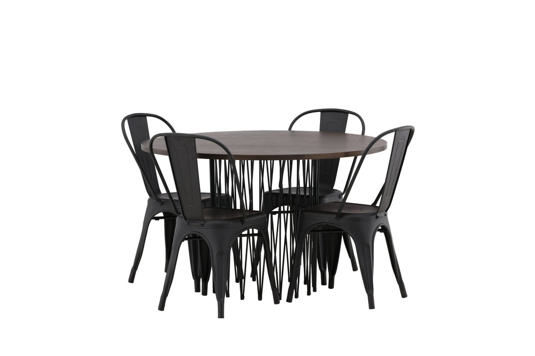 Venture Home Stone round Dining Table - Black / Mocca Veneer +Tempe Dining Chair - Matte black / Metal _4