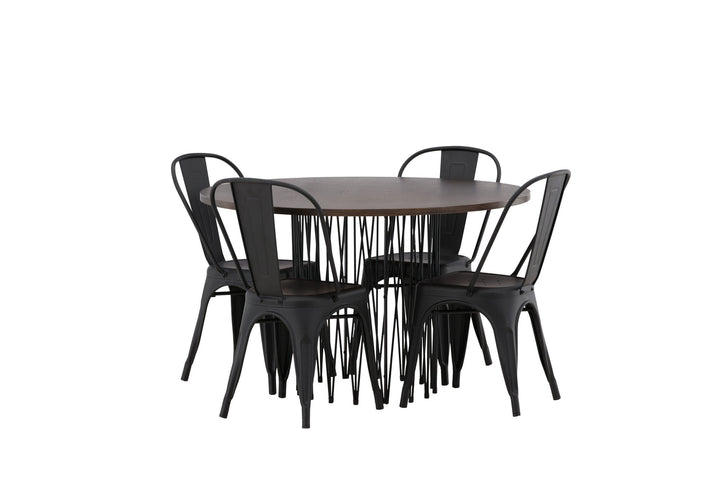 Venture Home Stone round Dining Table - Black / Mocca Veneer +Tempe Dining Chair - Matte black / Metal _4