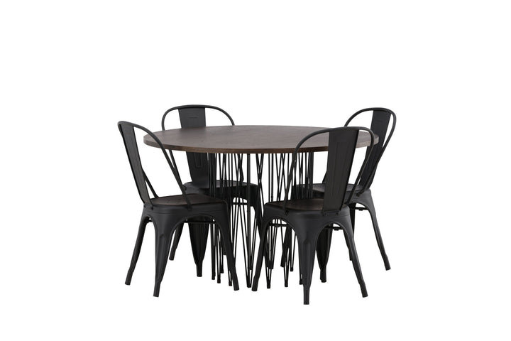 Venture Home Stone round Dining Table - Black / Mocca Veneer +Tempe Dining Chair - Matte black / Metal _4