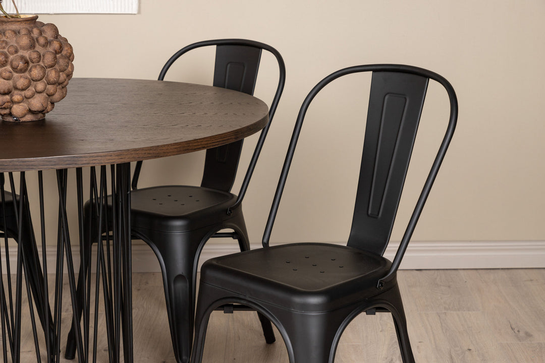 Venture Home Stone round Dining Table - Black / Mocca Veneer +Tempe Dining Chair - Matte black / Metal _4