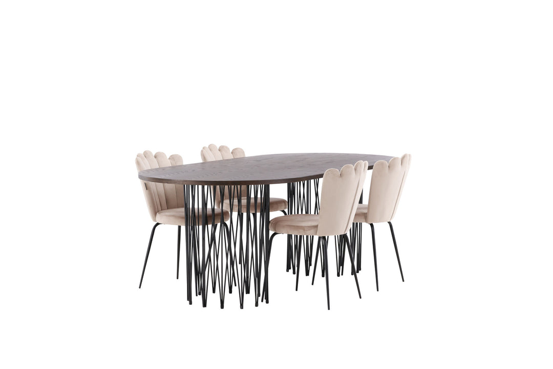 Venture Home Stone oval Dining Table - Black / Mocca Veneer +Limhamn Light Chair - Black / Beige Velvet _4