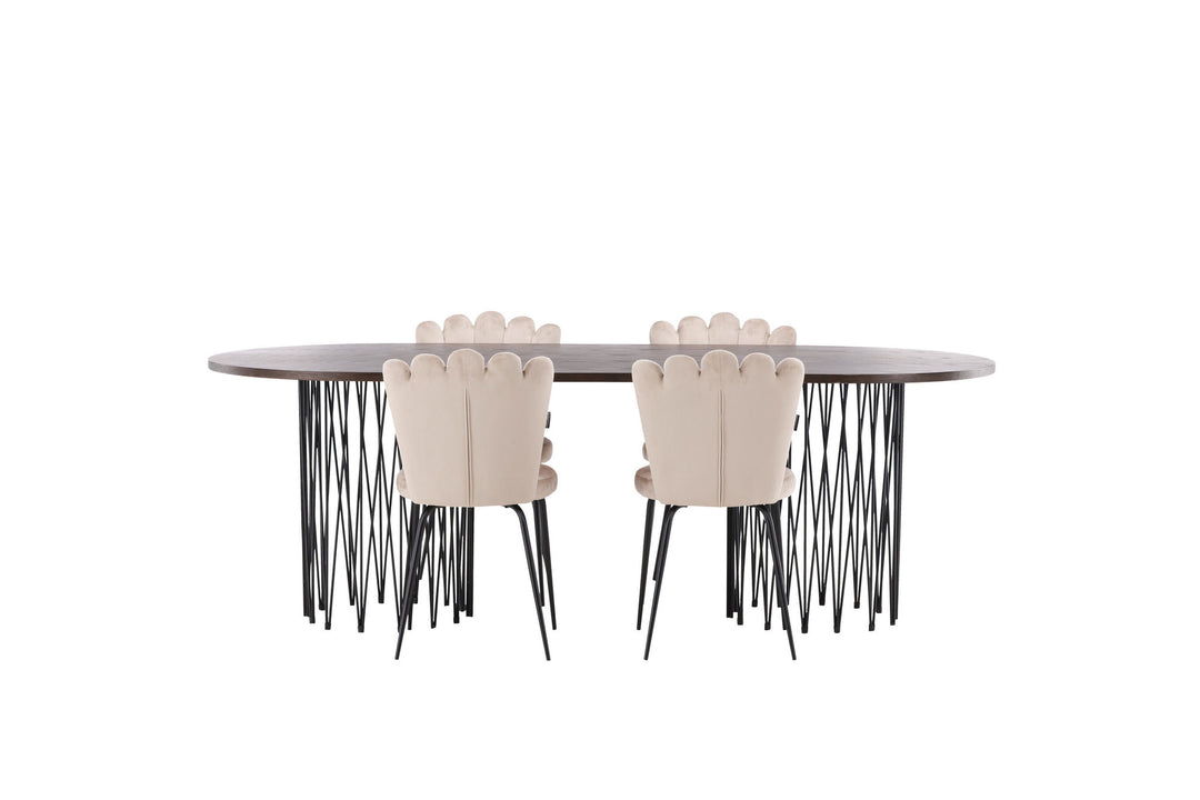 Venture Home Stone oval Dining Table - Black / Mocca Veneer +Limhamn Light Chair - Black / Beige Velvet _4