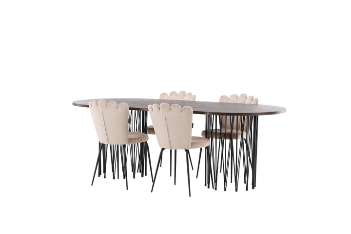Venture Home Stone oval Dining Table - Black / Mocca Veneer +Limhamn Light Chair - Black / Beige Velvet _4