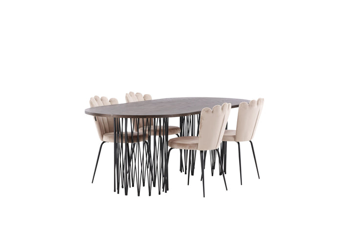 Venture Home Stone oval Dining Table - Black / Mocca Veneer +Limhamn Light Chair - Black / Beige Velvet _4