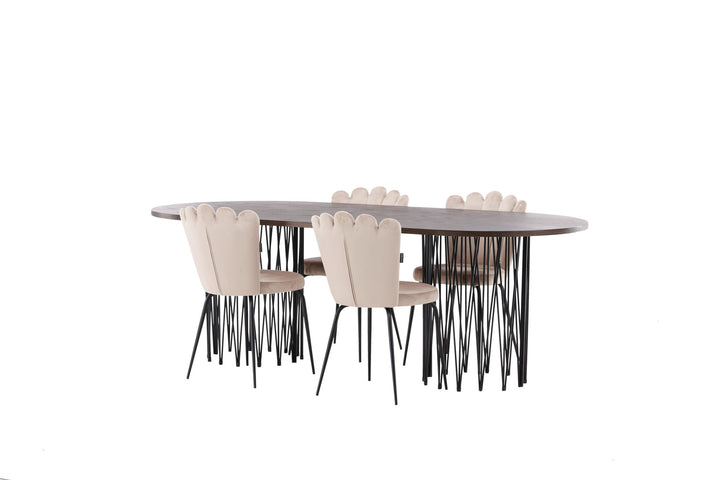 Venture Home Stone oval Dining Table - Black / Mocca Veneer +Limhamn Light Chair - Black / Beige Velvet _4